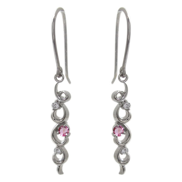 ピンクトルマリン ピアス プラチナ アラベスク 唐草　フックピアス