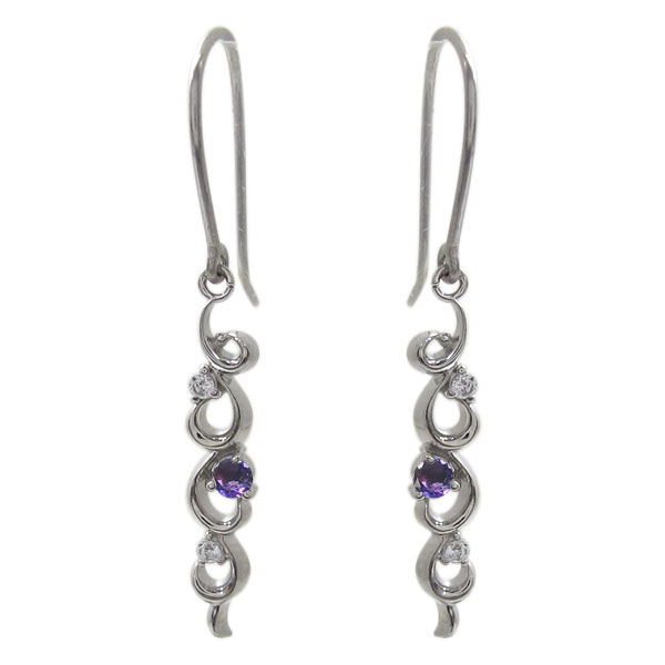 アメジスト ピアス プラチナ アラベスク 唐草　フックピアス