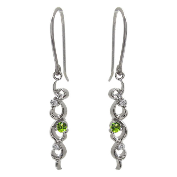 ペリドット ピアス プラチナ アラベスク 唐草　フックピアス