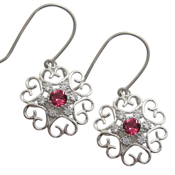 プラチナ ルビー ピアス ハート フラワー アメリカンフックピアス|PLEJOUR 誕生石ジュエリー専門店