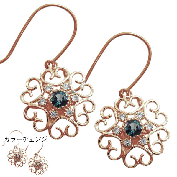 ハート ピアス アレキサンドライト フックピアス K18 ピアス アンティーク