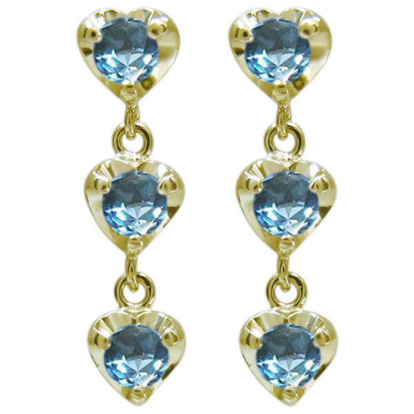 ハートピアス ブルートパーズ 揺れる トリロジーピアス 10金｜PLEJOUR 誕生石ジュエリー専門店