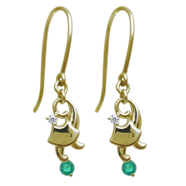 キャット・ピアス・猫ピアス・エメラルド・フックピアス・18金|PLEJOUR 誕生石ジュエリー専門店