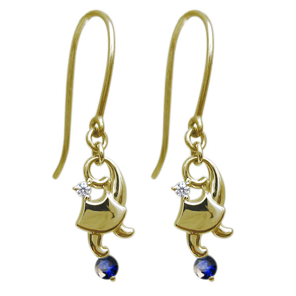 キャット・ピアス・猫ピアス・サファイア・フックピアス・18金|PLEJOUR 誕生石ジュエリー専門店