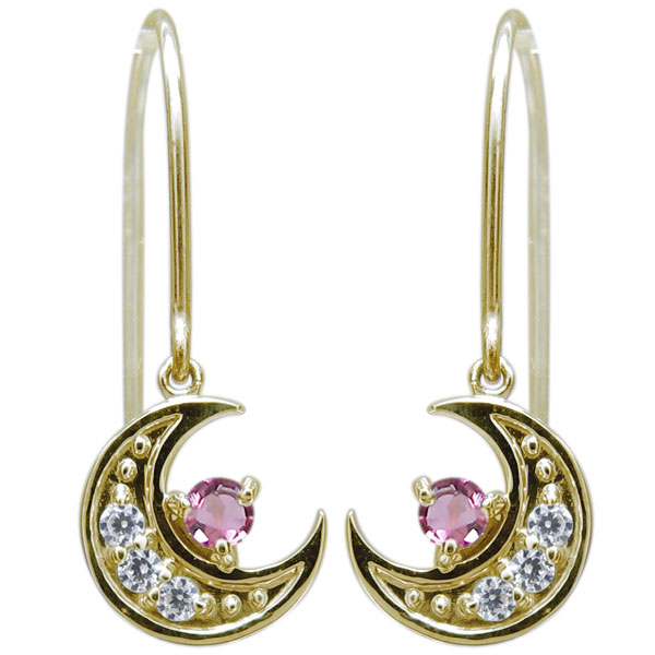 ムーンピアス 月 三日月ピアス ピンクトルマリン フックピアス K18|PLEJOUR 誕生石ジュエリー専門店