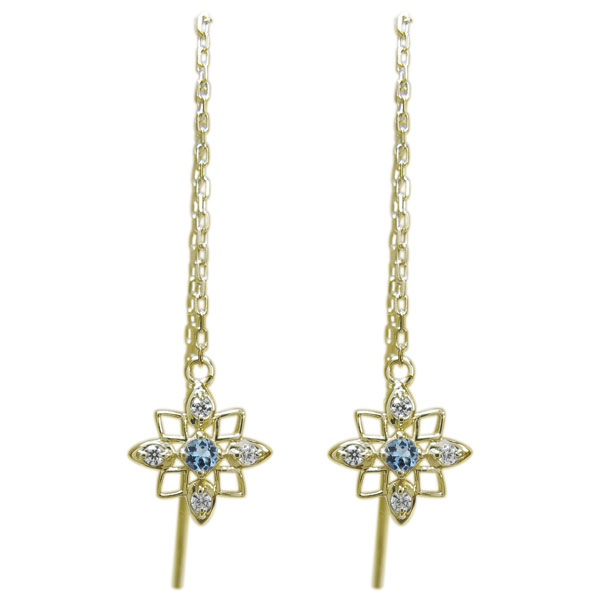 ロングピアス 星ピアス スターピアス アクアマリンサンタマリア 18金|PLEJOUR 誕生石ジュエリー専門店