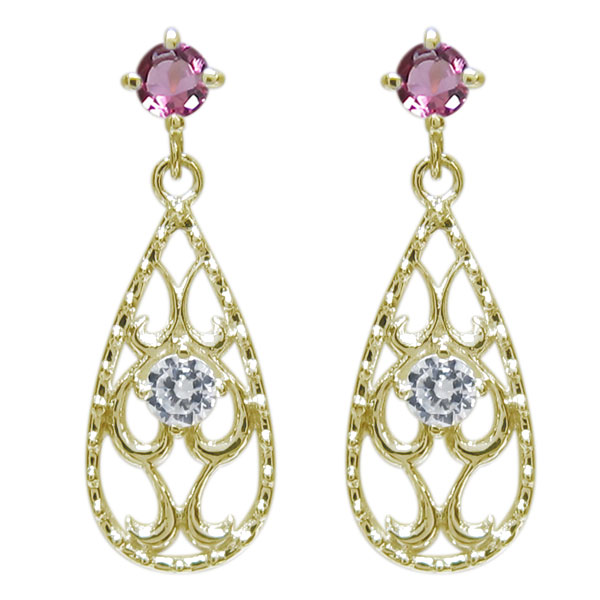ピアス 18金 レディース 唐草 選べる誕生石 アラベスク スタッドピアス K18 揺れる しずく 天然石 ジュエリー オリジナル 工房直販|PLEJOUR 誕生石ジュエリー専門店