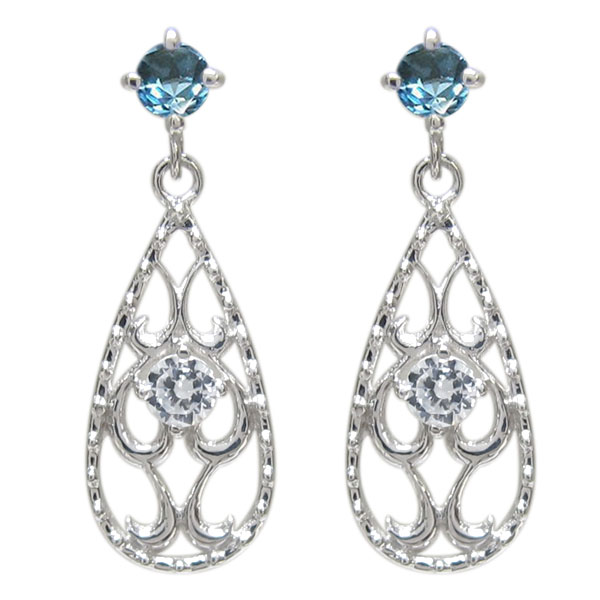 プラチナ ブルートパーズ ティアドロップピアス 唐草 雫ピアス｜PLEJOUR 誕生石ジュエリー専門店 42,705円
