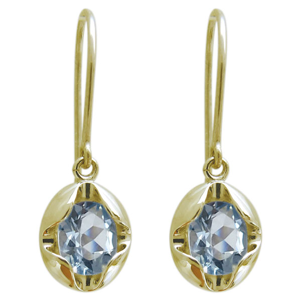 オーバル アクアマリンピアス 10金 一粒 シンプル ピアス