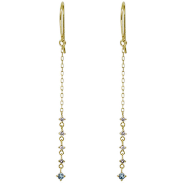 ロングピアス フックピアス アクアマリンサンタマリア 10金 揺れる チェーンピアス 26,975円