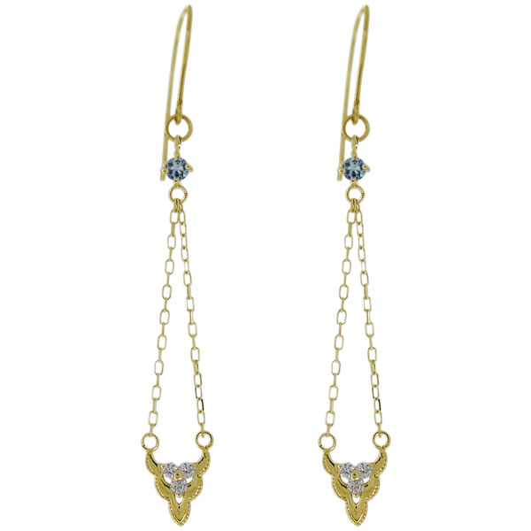 18金 ピアス ロングチェーン 天然石 アクアマリンサンタマリア 揺れるピアス｜PLEJOUR 誕生石ジュエリー専門店 26,061円