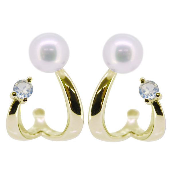 イヤーカフ パール ピアス 18k 真珠 淡水パール スタッドピアス ロイヤルブルームーンストーン レディース 上品 母の日 2026|PLEJOUR 誕生石ジュエリー専門店