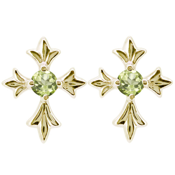 9039円 73 以上節約 メンズ ピアス クロス 十字架 8月誕生石 ペリドット 10金 10k スタッドピアス 父の日