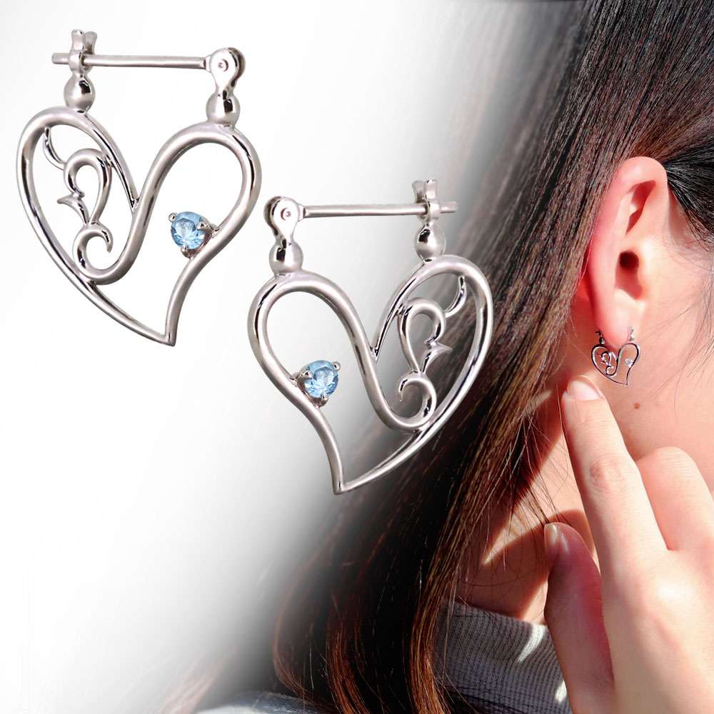ピアス フープ レディース ハート フープピアス クロッシングピアス ブルートパーズピアス プラチナ|PLEJOUR 誕生石ジュエリー専門店