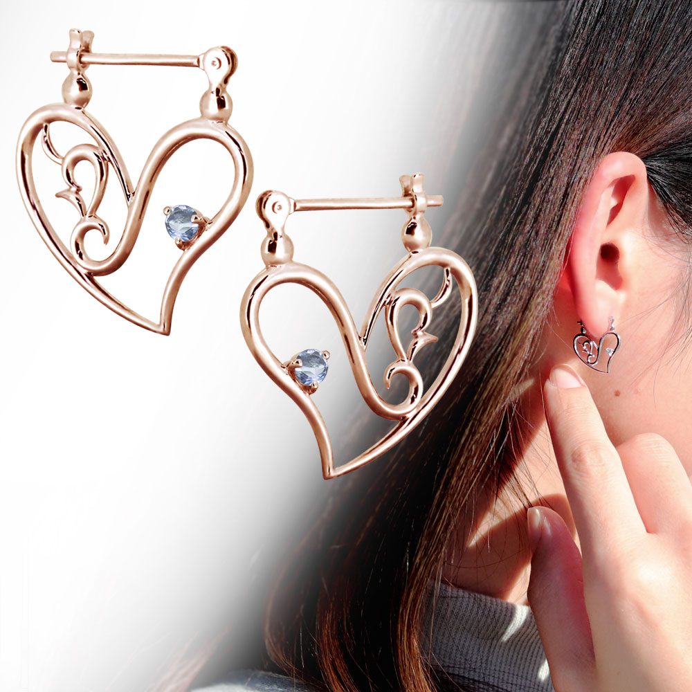 ピアス レディース フープ ハート 誕生石 3月 アクアマリンサンタマリア クロッシングピアス|PLEJOUR 誕生石ジュエリー専門店
