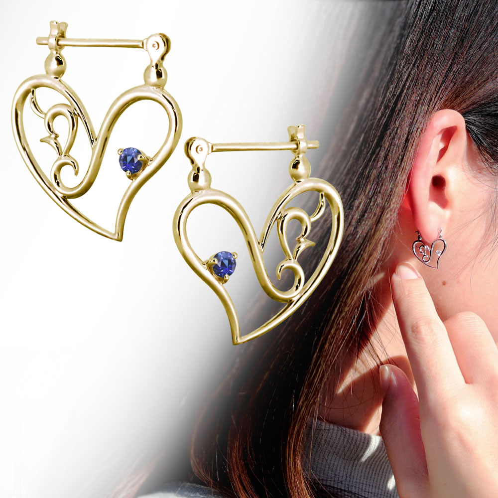 フープピアス 18k ブランド レディース ピアス ハート クロッシングピアス サファイア 両耳 セット