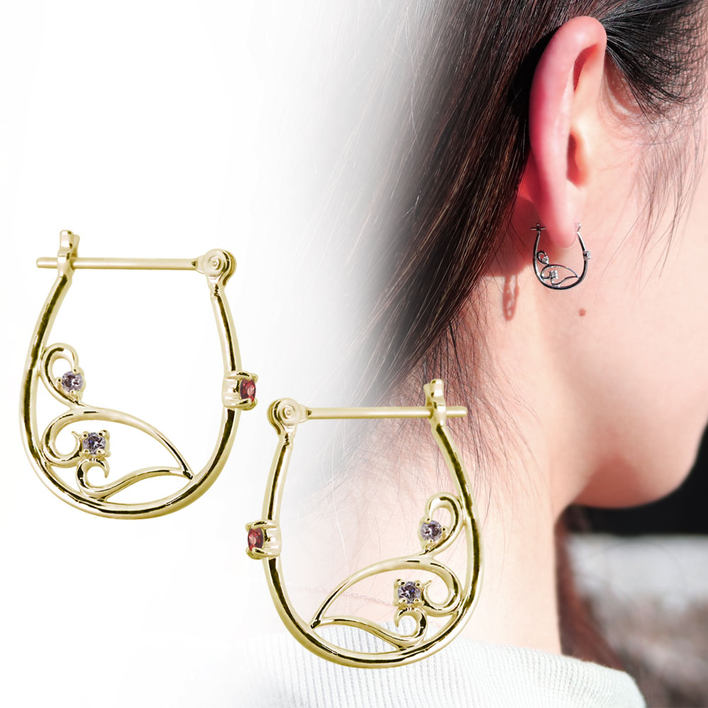 18金 ピアス フープ ブランド フープピアス レディース 唐草 ハート クロッシングピアス|PLEJOUR 誕生石ジュエリー専門店