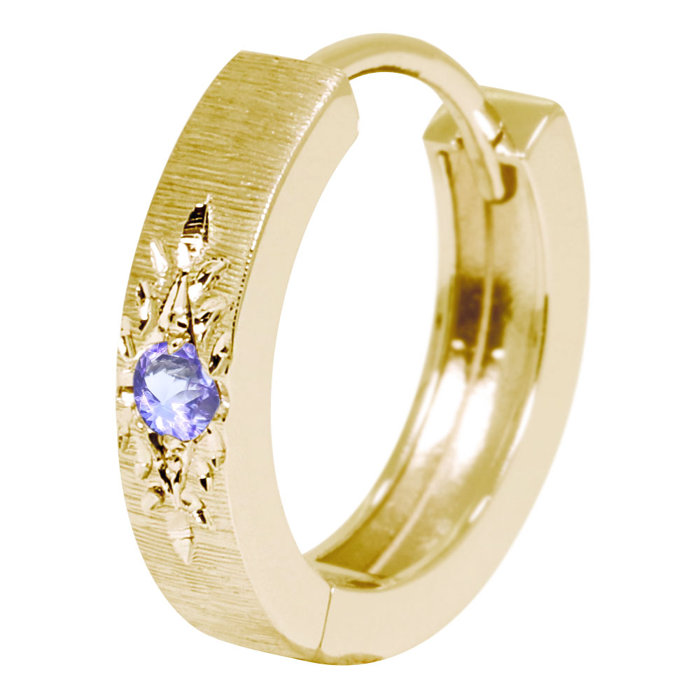 ピアス 18k フープピアス メンズ 片耳 中折れ 18金 イエローゴールド 彫り タンザナイト 12月 父の日 2026