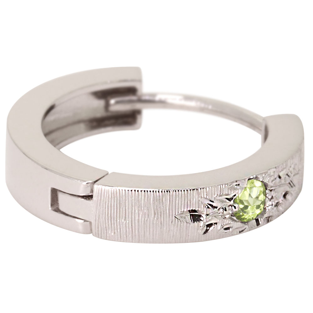 最も ピアス ピアス 18k フープピアス メンズ 片耳 中折れ 18金 イエローゴールド 彫り ペリドット 8月:PLEJOUR 誕生石 ジュエリー専門店