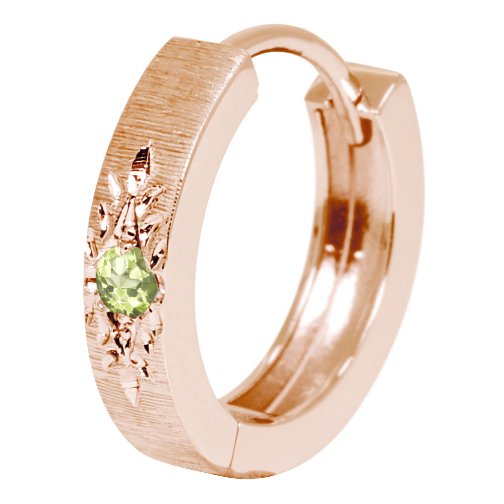 最も ピアス ピアス 18k フープピアス メンズ 片耳 中折れ 18金 イエローゴールド 彫り ペリドット 8月:PLEJOUR 誕生石 ジュエリー専門店