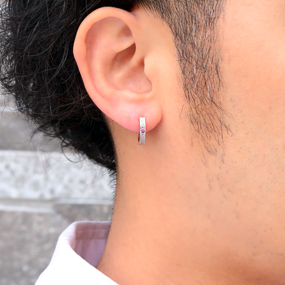 在庫あり 即納 ピアス メンズ フープピアス 片耳 シルバー フープ 中折れ式 7月誕生石 ルビー メンズピアス Ebrarmedya Com