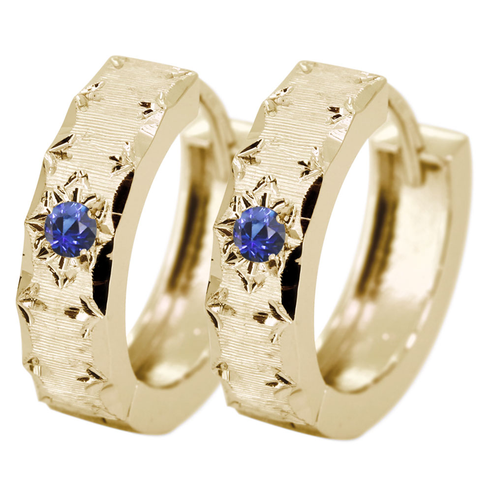 フープピアス ゴールド 18k 18金 ピアス レディース キャッチレス 中折れ式 サファイア 金属アレルギー対応