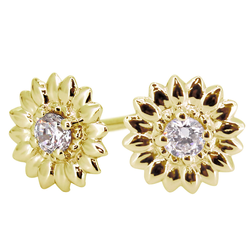 ピアス 18k 小さめ ひまわり イエローゴールド ピンクゴールド 18金 レディース ダイヤモンド 2個セット｜PLEJOUR 誕生石ジュエリー専門店