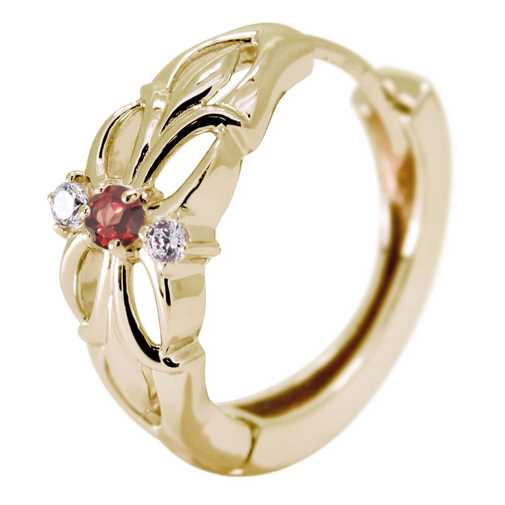 フープピアス メンズ フープ ピアス クロス 片耳用 ガーネット 誕生石 1月 百合の紋章 ユリ 10金 10k｜PLEJOUR 誕生石ジュエリー専門店