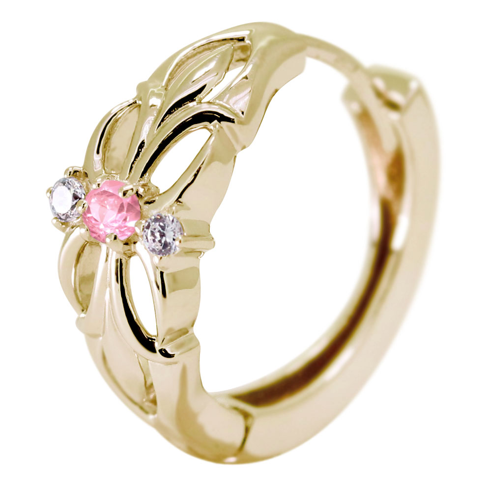 フープピアス メンズ フープ ピアス クロス 片耳用 ピンクトルマリン 誕生石 10月 百合の紋章 ユリ 10金 10k｜PLEJOUR 誕生石ジュエリー専門店