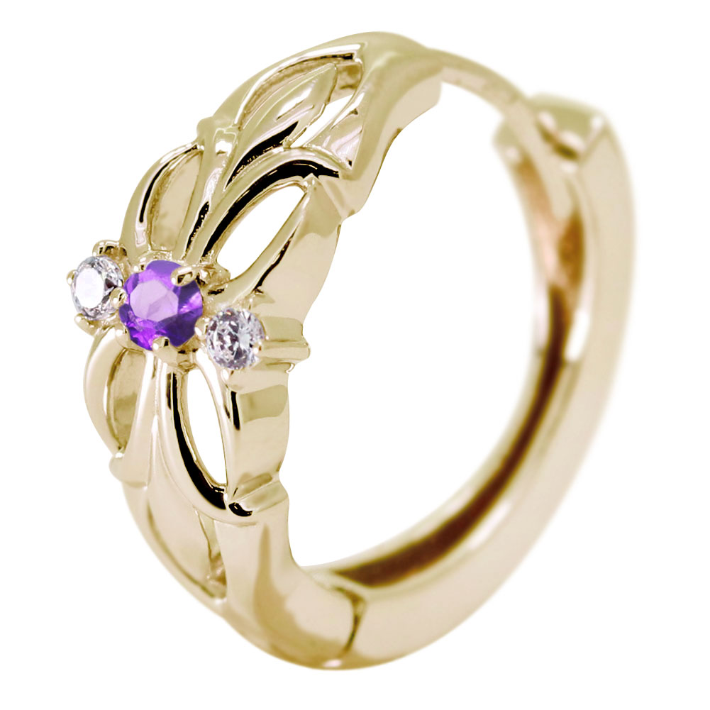 フープピアス メンズ フープ ピアス クロス 片耳用 アメジスト 誕生石 2月 百合の紋章 ユリ 10金 10k｜PLEJOUR 誕生石ジュエリー専門店 51,800円