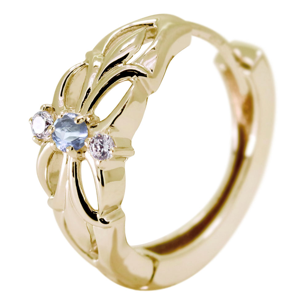 フープピアス メンズ フープ ピアス クロス 片耳用 アクアマリンサンタマリア 誕生石 3月 百合の紋章 ユリ 10金 10k｜PLEJOUR 誕生石ジュエリー専門店 52,900円