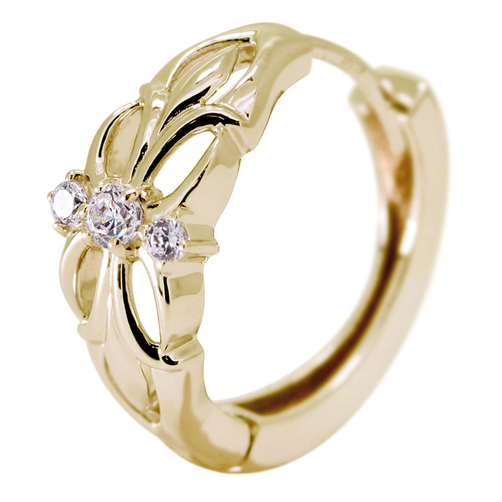フープピアス メンズ フープ ピアス クロス 片耳用 ダイヤモンド 誕生石 4月 百合の紋章 ユリ 10金 10k｜PLEJOUR 誕生石ジュエリー専門店 55,500円