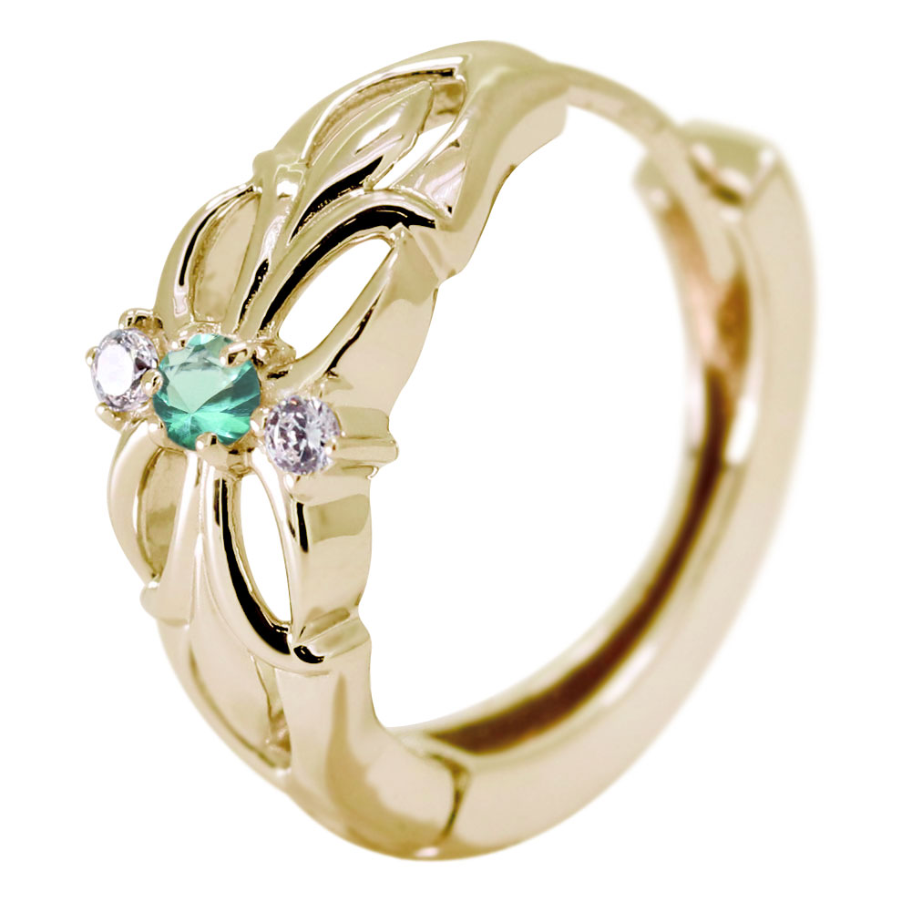 フープピアス メンズ フープ ピアス クロス 片耳用 エメラルド 誕生石 5月 百合の紋章 ユリ 10金 10k｜PLEJOUR 誕生石ジュエリー専門店 54,100円