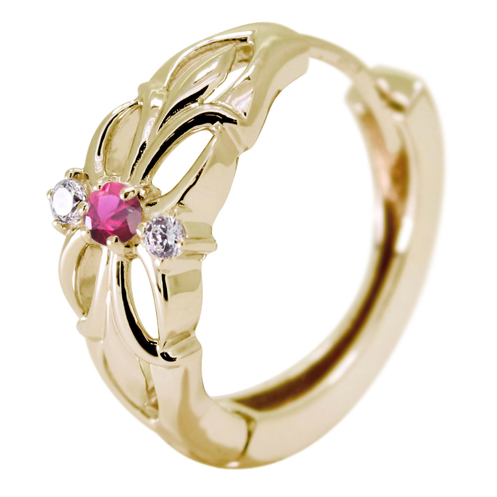 フープピアス メンズ フープ ピアス クロス 片耳用 ルビー 誕生石 7月 百合の紋章 ユリ 10金 10k｜PLEJOUR 誕生石ジュエリー専門店 53,300円