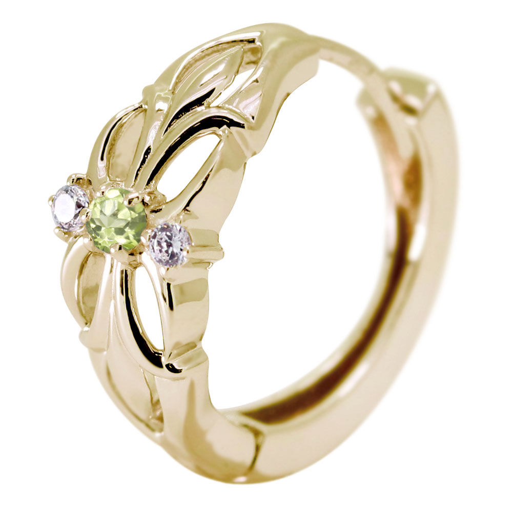 フープピアス メンズ フープ ピアス クロス 片耳用 ペリドット 誕生石 8月 百合の紋章 ユリ 10金 10k｜PLEJOUR 誕生石ジュエリー専門店 51,800円