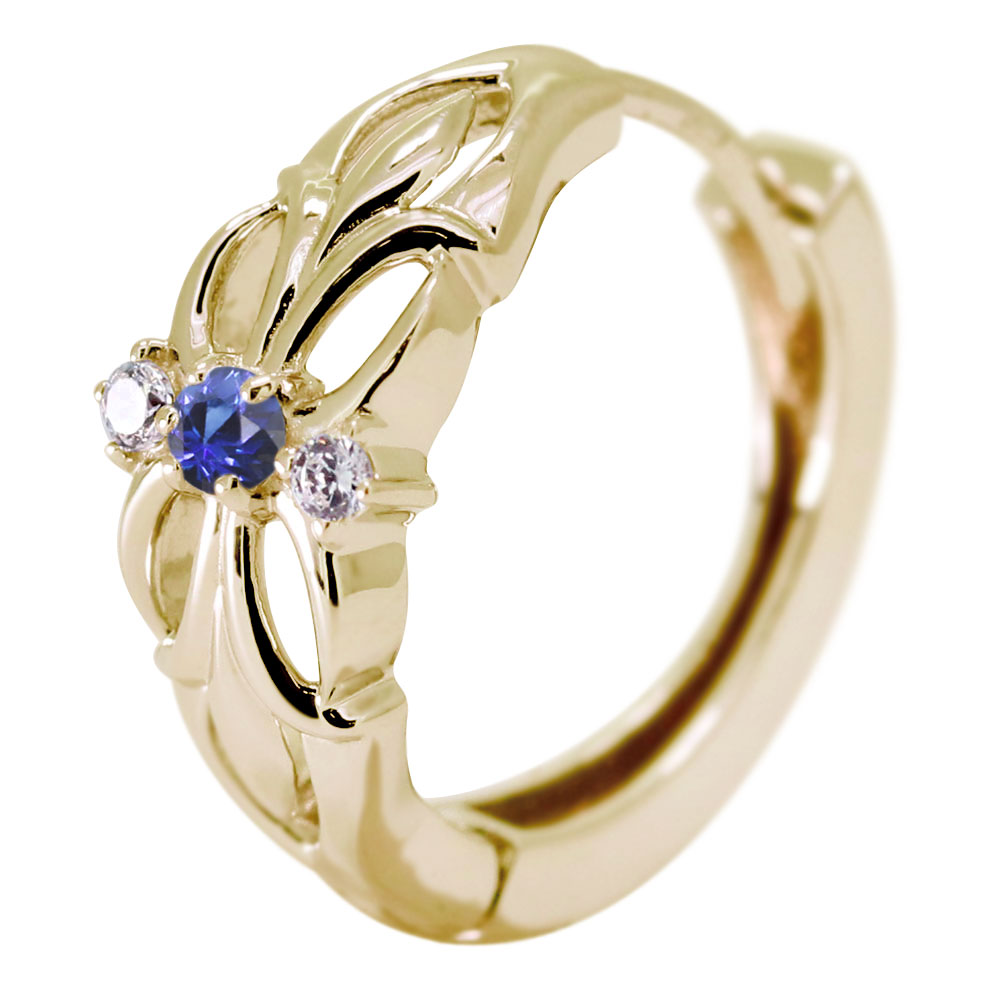 フープピアス メンズ フープ ピアス クロス 片耳用 サファイア 誕生石 9月 百合の紋章 ユリ 10金 10k|PLEJOUR 誕生石ジュエリー専門店