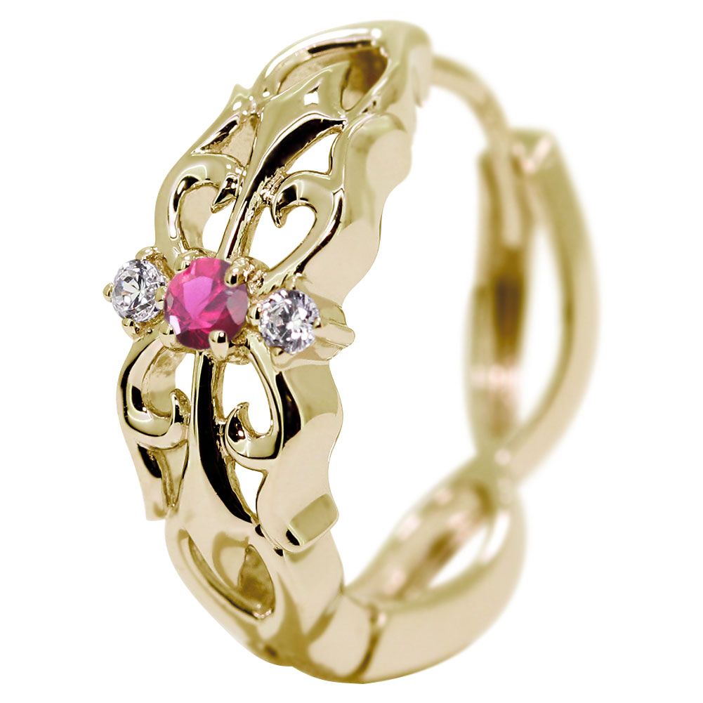 あ*3様 18金 ルビーとダイヤモンド フープピアス あ*3様 18金 ルビーとダイヤモンド フープピアス 彼女への