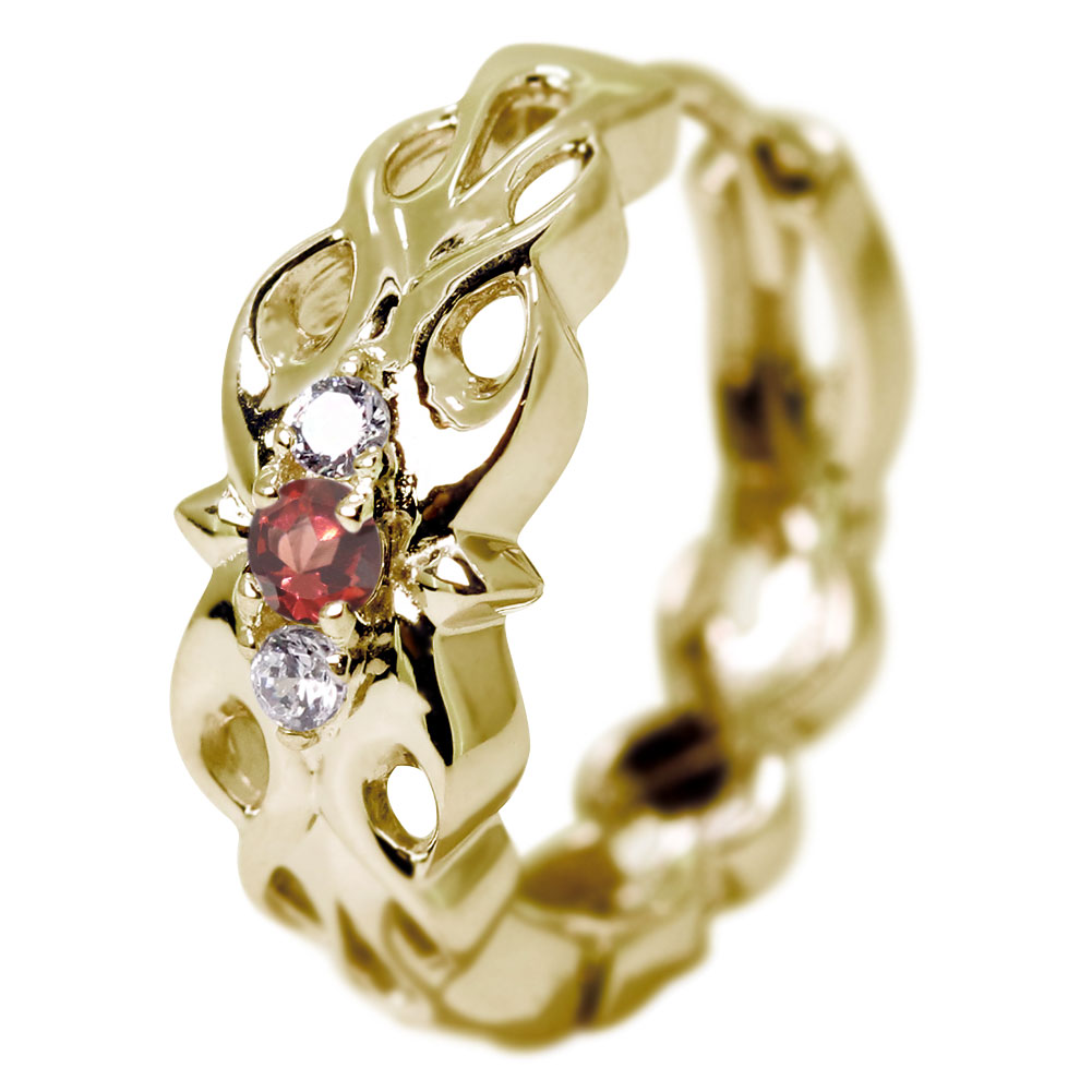 ピアス メンズ ガーネット フープピアス 10k 10金 クロス フレイム 炎 片耳用 1月誕生石 トライバル かっこいい｜PLEJOUR 誕生石ジュエリー専門店 54,400円