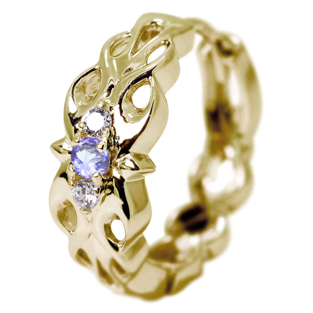 ピアス メンズ タンザナイト フープピアス 10k 10金 クロス フレイム 炎 片耳用 12月誕生石 トライバル かっこいい|PLEJOUR 誕生石ジュエリー専門店