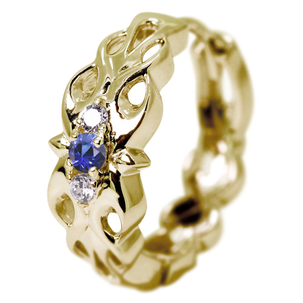 18金 フープピアス メンズ ゴールド 片耳 ピアス フープ 中折れ式 18k クロス トライバル 9月誕生石 サファイア