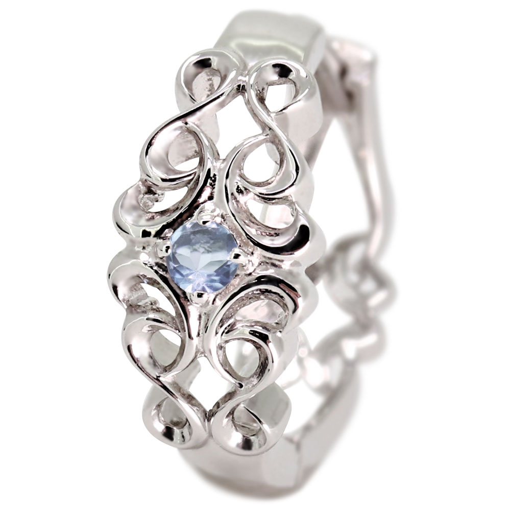 ピアス メンズ フープピアス 誕生石 3月 プラチナ メンズピアス アクアマリンサンタマリア 片耳用 中折れ式 透かし 男性 女性 おそろい おしゃれ｜PLEJOUR 誕生石ジュエリー専門店