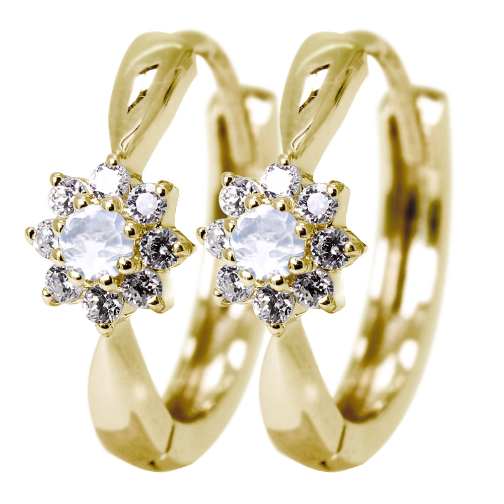 小さい フープピアス 18k レディース ピアス 両耳用 18金 ダイヤモンド 取り巻き 選べる誕生石 リングピアス 花 フラワー 小ぶり 普段使い 大人可愛い 中折れ式