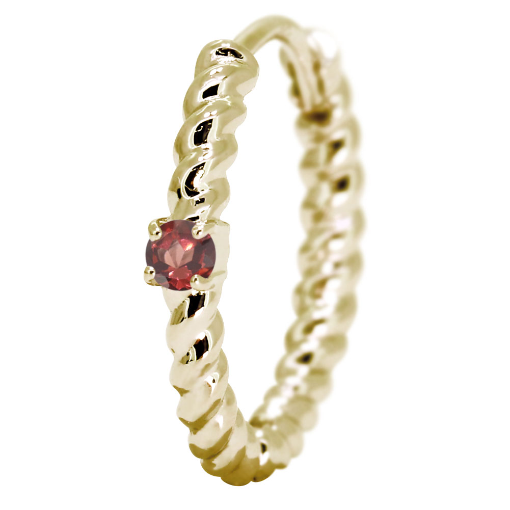 ピアス メンズ 18k フープピアス 片耳 メンズ 中折れ式 誕生石 1月 ガーネット 18金 リングピアス ロープ 縄 キャッチ不要 ツイスト メンズピアス 1月誕生石 男性 プレゼント シンプル かっこいい|PLEJOUR 誕生石ジュエリー専門店