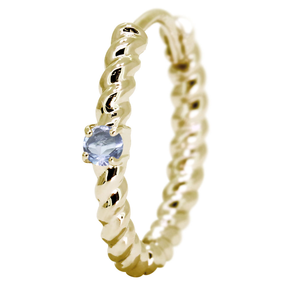 ピアス メンズ 18k フープピアス 片耳 メンズ 中折れ式 誕生石 3月 アクアマリンサンタマリア 18金 リングピアス ロープ 縄 キャッチ不要 ツイスト メンズピアス 3月誕生石 男性 プレゼント シンプル かっこいい｜PLEJOUR 誕生石ジュエリー専門店