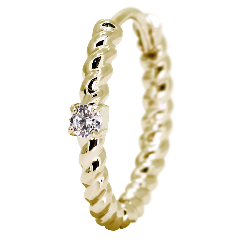 ピアス メンズ 18k フープピアス 片耳 メンズ 中折れ式 誕生石 4月 ダイヤモンド 18金 リングピアス ロープ 縄 キャッチ不要 ツイスト メンズピアス 4月誕生石 男性 プレゼント シンプル かっこいい