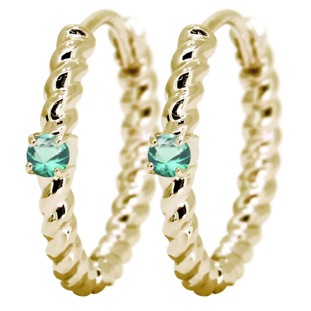 フープピアス ゴールド 18k エメラルド ピアス レディース 18金 両耳用 キャッチレス 中折れ式 k18 フープ 小さめ ツイスト 縄 おしゃれ つけっぱなし レディースピアス|PLEJOUR 誕生石ジュエリー専門店