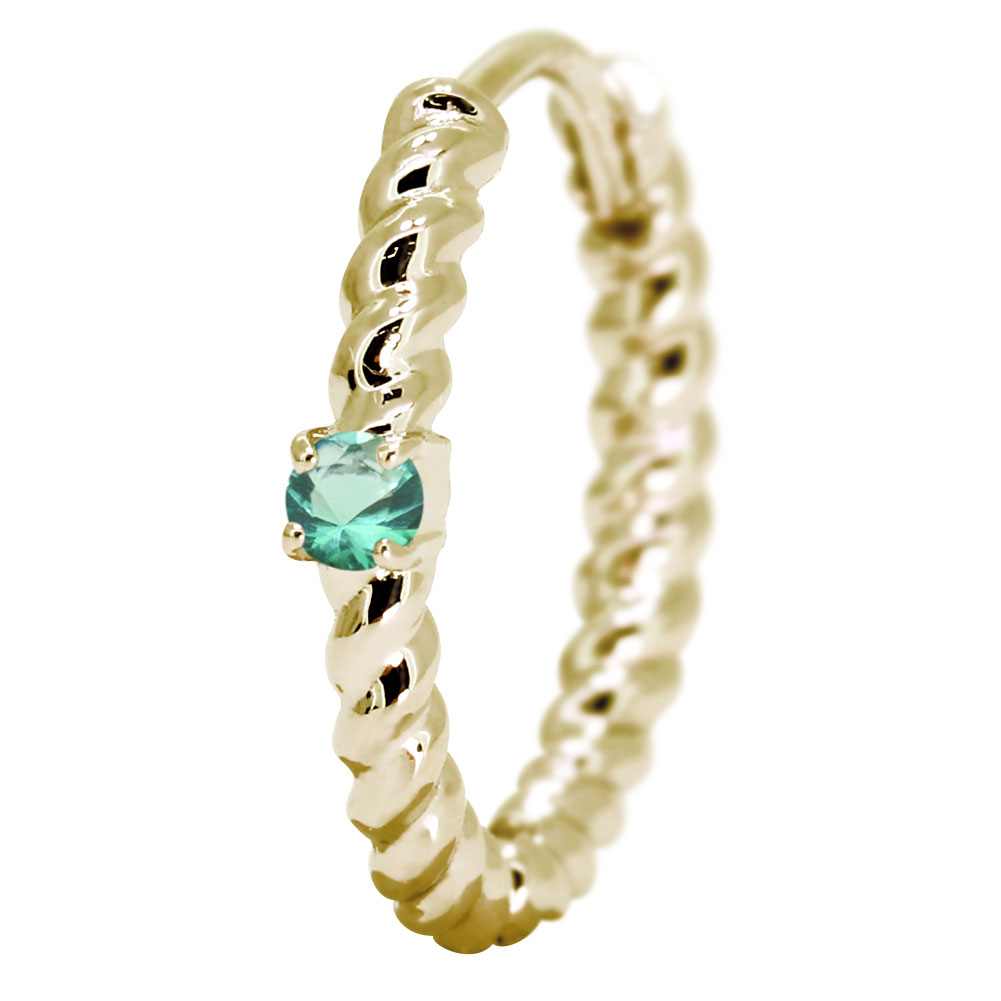 ピアス メンズ 18k フープピアス 片耳 メンズ 中折れ式 誕生石 5月 エメラルド 18金 リングピアス ロープ 縄 キャッチ不要 ツイスト メンズピアス 5月誕生石 男性 プレゼント シンプル かっこいい｜PLEJOUR 誕生石ジュエリー専門店