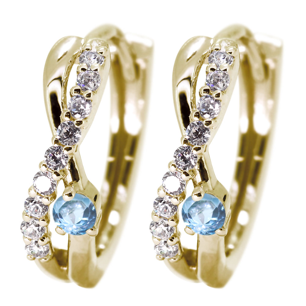 ピアス 18k フープピアス 18金 レディース 可愛い 小さめ 誕生石 11月 ブルートパーズ インフィニティ 両耳用 おしゃれ 女性 大人｜PLEJOUR 誕生石ジュエリー専門店