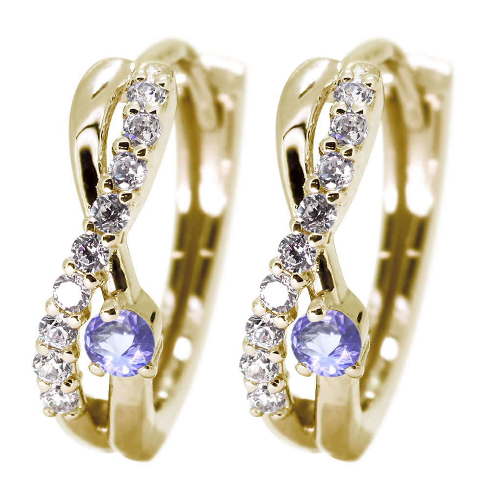 ピアス 18k フープピアス 18金 レディース 可愛い 小さめ 誕生石 12月 タンザナイト インフィニティ 両耳用 おしゃれ 女性 大人