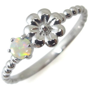 フラワー リング オパール 18金 18k 指輪 花柄 ピンキーリング｜PLEJOUR 誕生石ジュエリー専門店